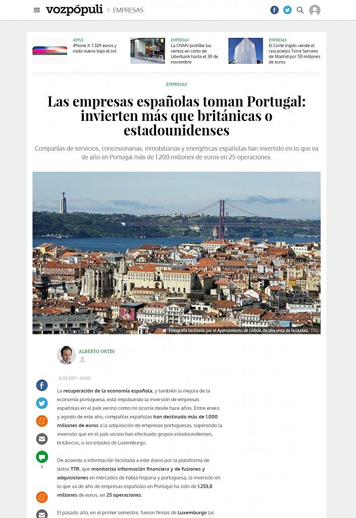 Las empresas espaolas toman Portugal: invierten ms que britnicas o estadounidenses